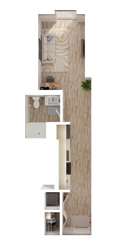 Floor plan for studio, 1 bath, 422 sqft